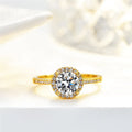 Classic Yellow Gold Plated 1 ct Round Excellent Cut D Color Pass Diamond Test Moissanite Wedding Ring for Women Fine Jewelry