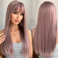 Factory Fast Delivery Long Straight Synthetic Hair Wigs with Bangs Light Purple Pink Colorful Wig for White Women Afro
