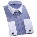Mens Dress Shirts Loose Tuxedo French Cuff Regular Fit Luxury Striped Business Long Sleeve Shirt Cufflinks Social Shirt