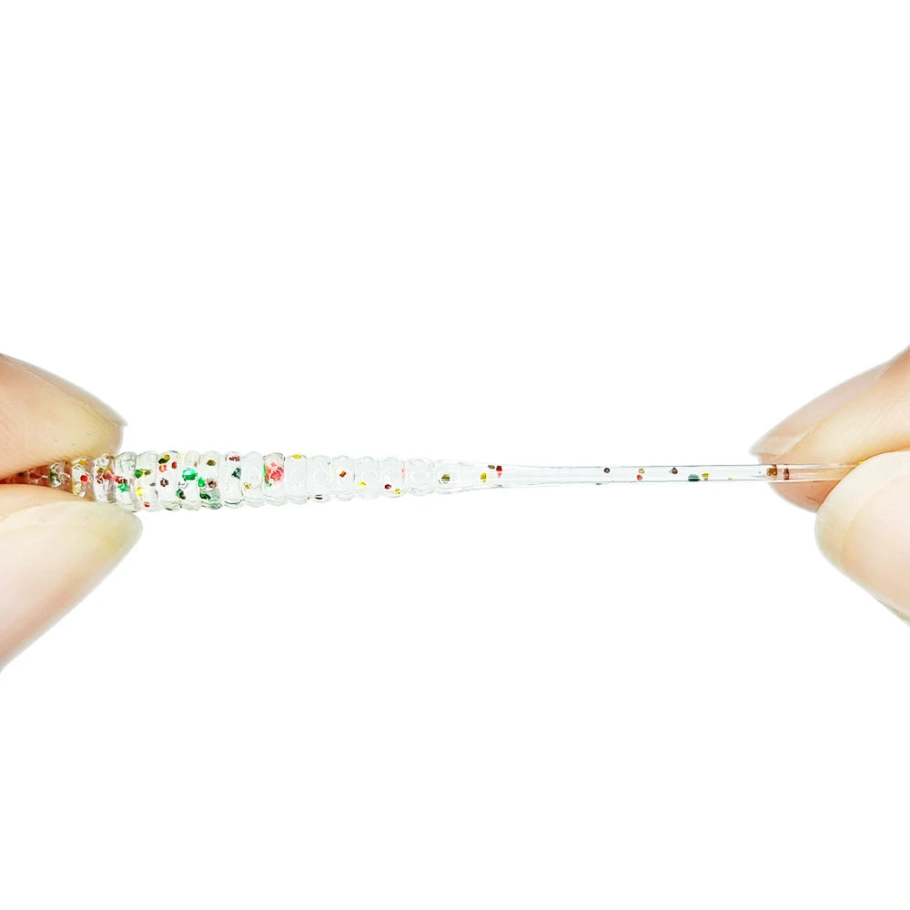 NewBility 0.4g 60mm PVC Artificial Soft Worm Needle Tail Shad Baits with Glitters Plastic Fishing Lure