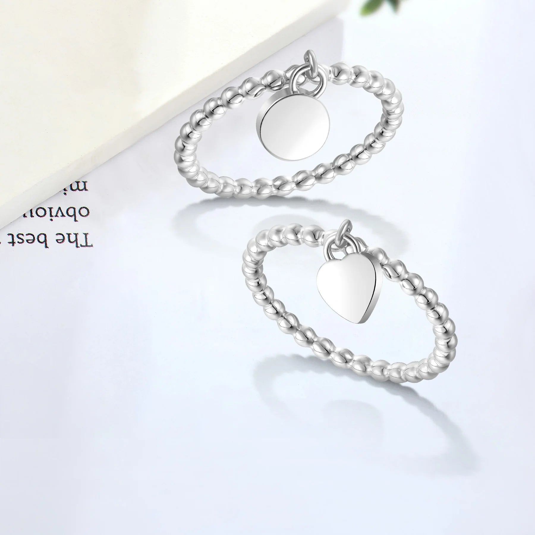 LULUFOCUS Vintage Ball Chain Ring 925 Sterling Silver Custom Round Heart Pendant Charm Love Ring For Women