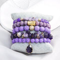 New Porous Volcanic Women's Bohemian Style Jewelry Multicolor Natural Stone Glass Beads Elastic Bracelet 5pcs Stack Bracelet Set