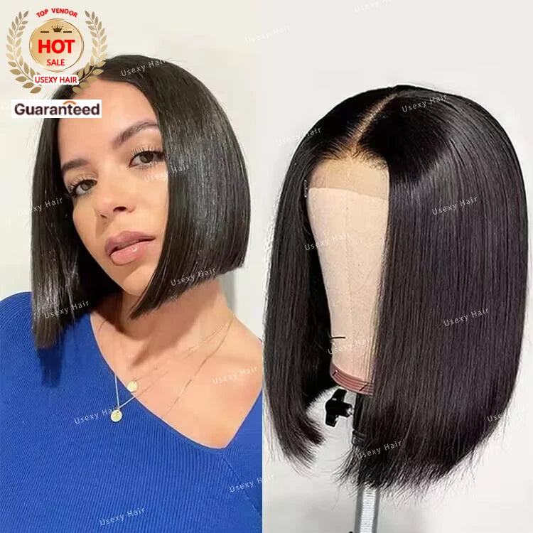 Cheap Price Hot Sale Bone Straight Bob Wigs Brazilian Human Hair Frontal Wigs 4x4 Double Drawn Transparent Full Lace Front Wig