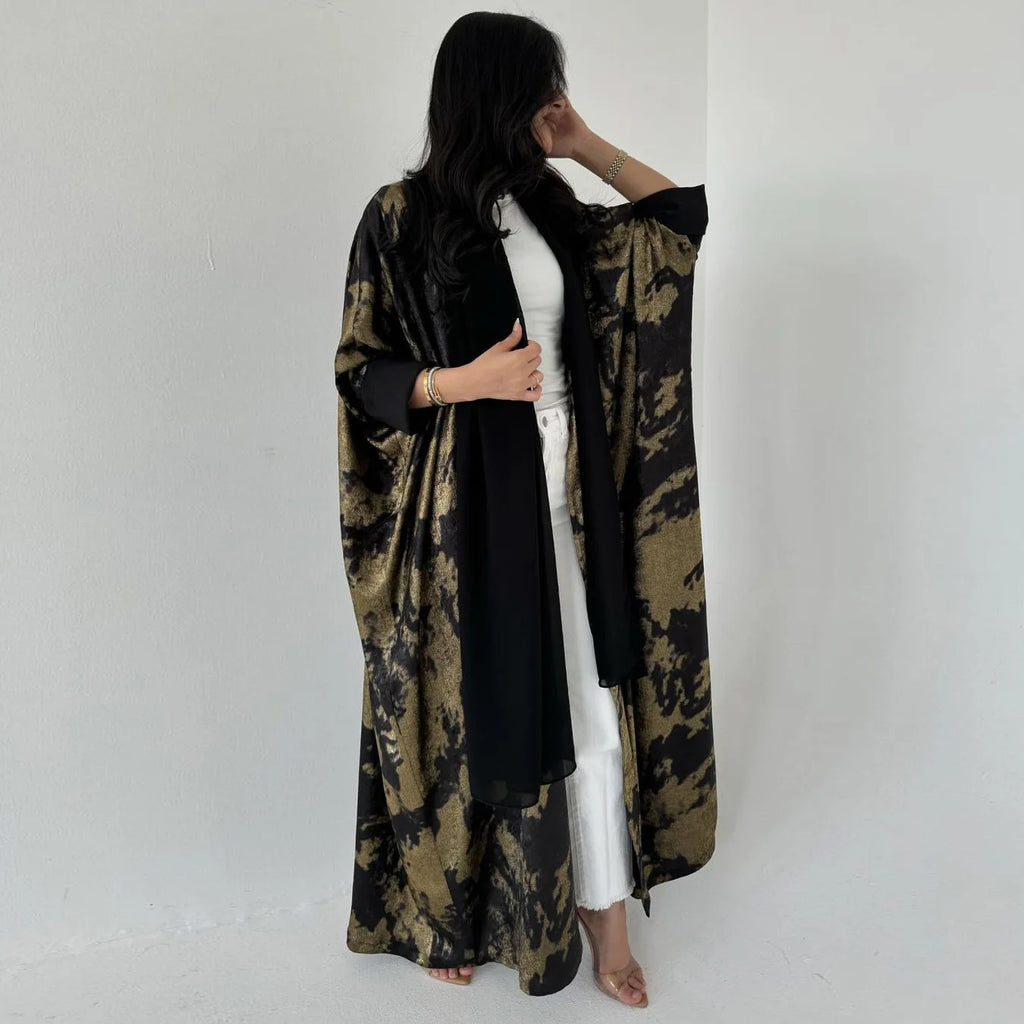 Wholesale Eid Dubai Elegant Modest Abaya Dress Autumn Winter Abaya Women Muslim Dress Gold Stamping Kaftan Open Abaya