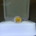 Silver 925 Original 1 Carat Brilliant Cut Diamond Test Past Sparkling Yellow Moissanite Ring for Women Wedding Fine Jewelry