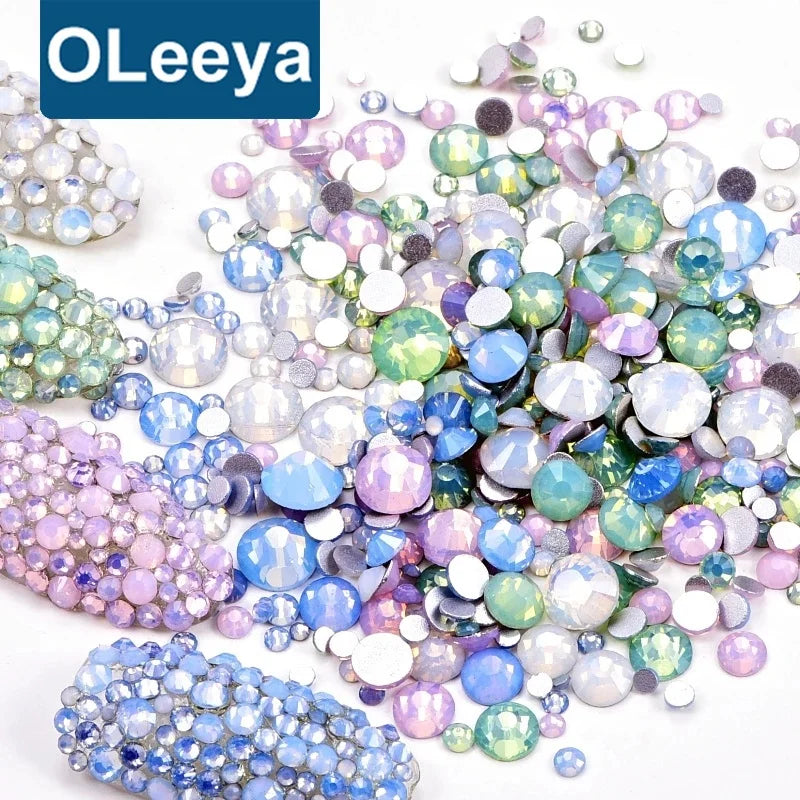 Oleeya Factory Wholesale Bulk Package SS3-SS20 14400pcs Opal Colors Nail Art Rhinestones Flatback Glass Strass for Nail Art