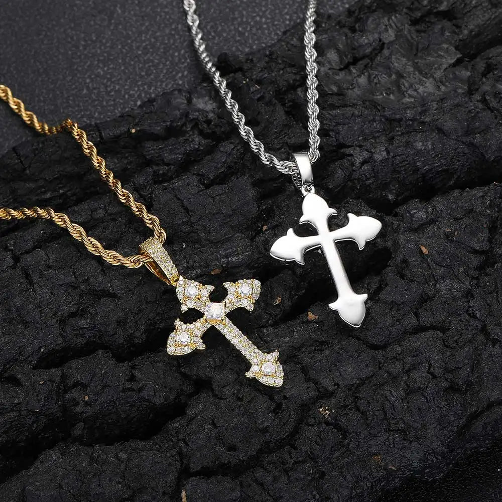 NUOYA New Arrival Hip Hop Jewelry Cross Pendant Necklace 18k Gold Plated Iced Out Zircon Diamond Charms Pendant for Men Women