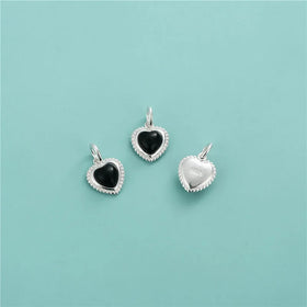 Popular 925 Sterling Silver Black Zircon Heart Charm Pendant for Jewelry Making Accessories Supplies