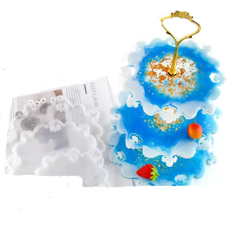 Three-layer Fruit Plate Mold DIY Crystal Drop Mold European Resin Silicone Lace Multi-layer Fruit Plate Bracket Mold