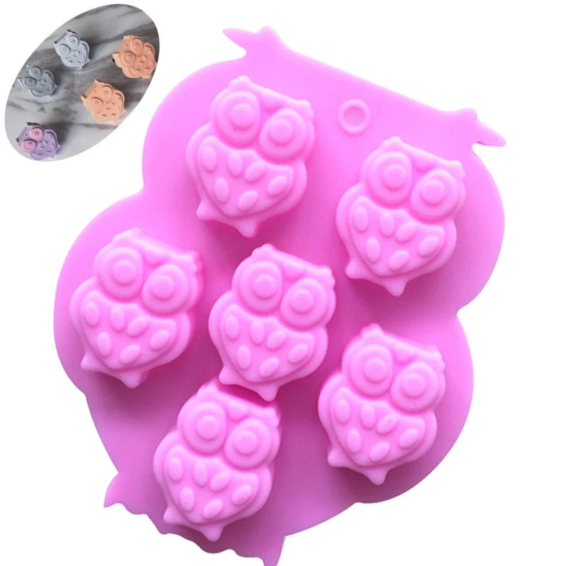 051 Factory Free Sample  6 Cavity Small Cute Owl Shape Silicon Resin Mold Silicone Chocolate Mould Silicone Ice Cube Tray Resin