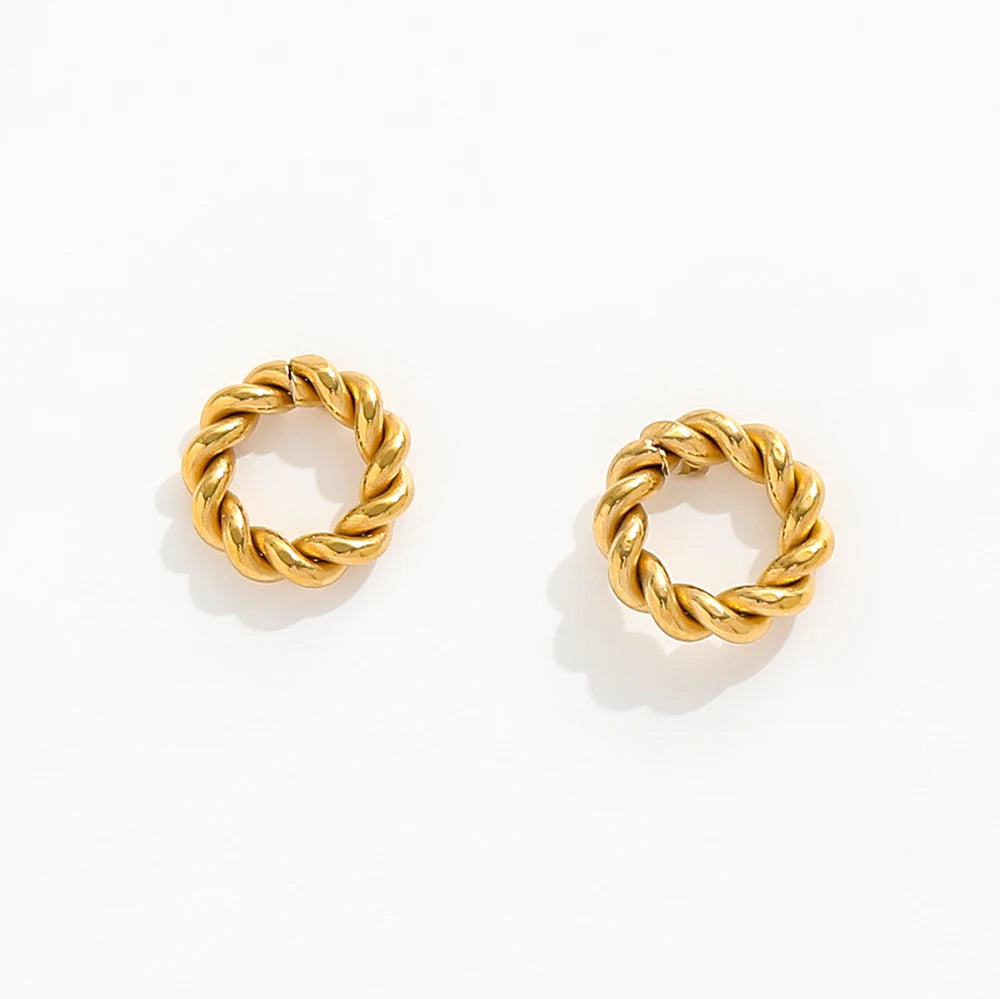 18K PVD Gold Plated Rope Round Mini Circle Stud Earrings Trendy Stainless Steel Geometric Hoop Jewelry for Anniversaries