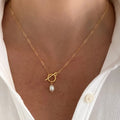 Fashion Gold Filled Paperclip Chain Necklace with Mini Clasp Pearl Pendant Necklace Jewelry Gift for Her