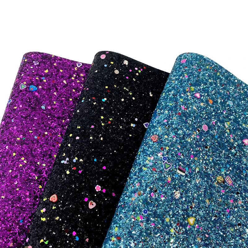 Cartoon Flower Sequins Chunky Glitter Faux Leather Fabric PU Roll Sheets for Hair Bows DIY Accessories Chair Craft Bag Sofa