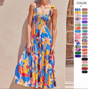 2024 European and American Women's New Commuter Sleeveless Spicy Girl Printed Long Sling Dress
