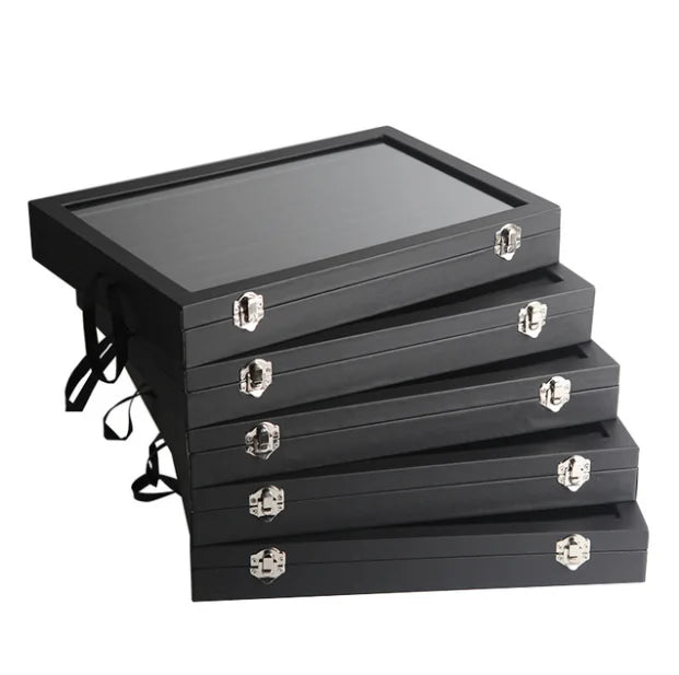 ACASA ARTO Luxury Leather MDF Black Wall Drawer Stand Storage Box Hanging Travel Tray Jewelry Display Organizer Case Custom Logo