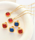 Ins 18K Gold Plated Stainless Steel Necklace Earrings Jewelry Sets Women Natural Stone Blue Red Crystal Earrings Jewelry Sets