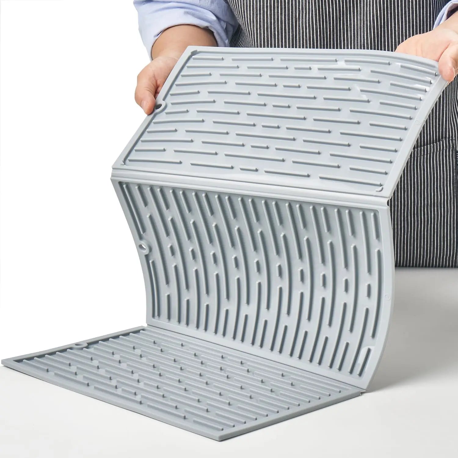 Large Trifold Silicone Dish Drying Mat Easy Clean Heat-Resistant BPA Free Multiple Usage Kitchen Counter Mats & Pads
