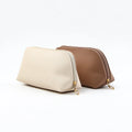 Customize Travel Pouch Toiletry Bag Shelly Shape PU Leather Cosmetic Round Bag PU Faux Leather Zipper Brown Bag for Women