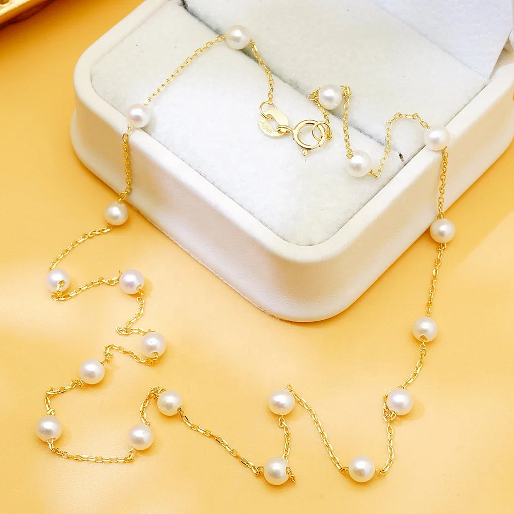 Hot Selling Genuine Gold Au585 Real Gold Necklace Pure 14 Karat Gold Chain Pearl Necklace Wholesale