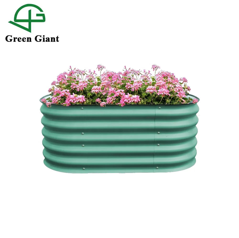 Vegetable Flowers Planter Box 17" Tall 2 in 1 Olive Green Modular Corrugated Metal Raised Garden Bed Aluzinc Galvanized Kit