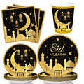 EID Mubarak Disposable Tableware Paper Plates Cup Napkin Ramadan Kareem Decoration for Home Eid Party Paper Plates