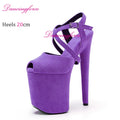 20CM Purple Faux Suede Stripper Heels Dance Exotic Platform Sandals Peep Toe High Heeled Pole Dance Shoes