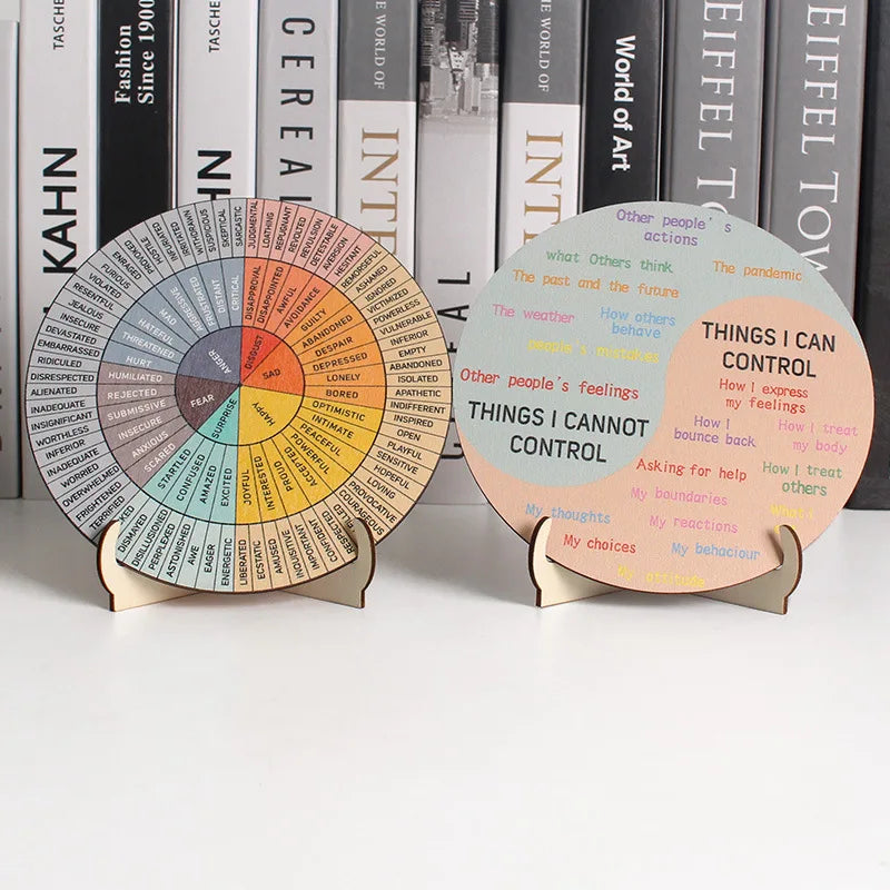 Manufacture Wooden Emotion Wheel Disc Double-Sided Mental Health Emotion Chart Home Office Mental Health Ornament