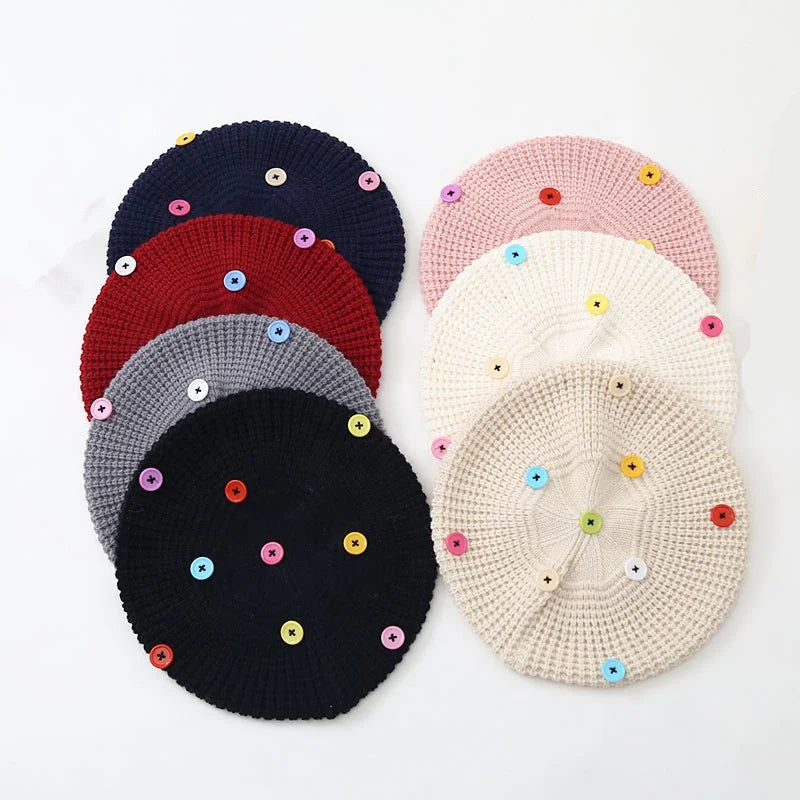 Wholesale Promotion Custom Embroidery Logo Solid Warm Winter Designer Acrylic Jacquard Neon Buttons Knitted Beanie Beret Hat