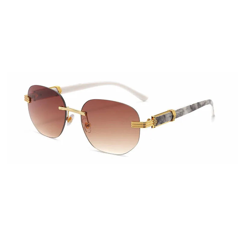 Sunway Eyewear Customization Custom Designer Logo Custom Logo Rimless Fashion Sun Glasses Marble Grain Temples Men Sunglasses