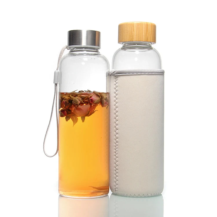Custom Logo 600ml 750ml 1000ml Reusable High Borosilicate Glass Water Bottle With Lid