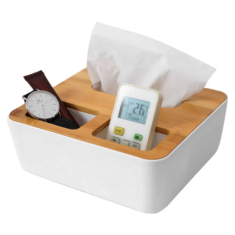 Multifunctional Tissue Holder Rectangular Decorative Tissue Box with Desk TV Remote Control Organizer