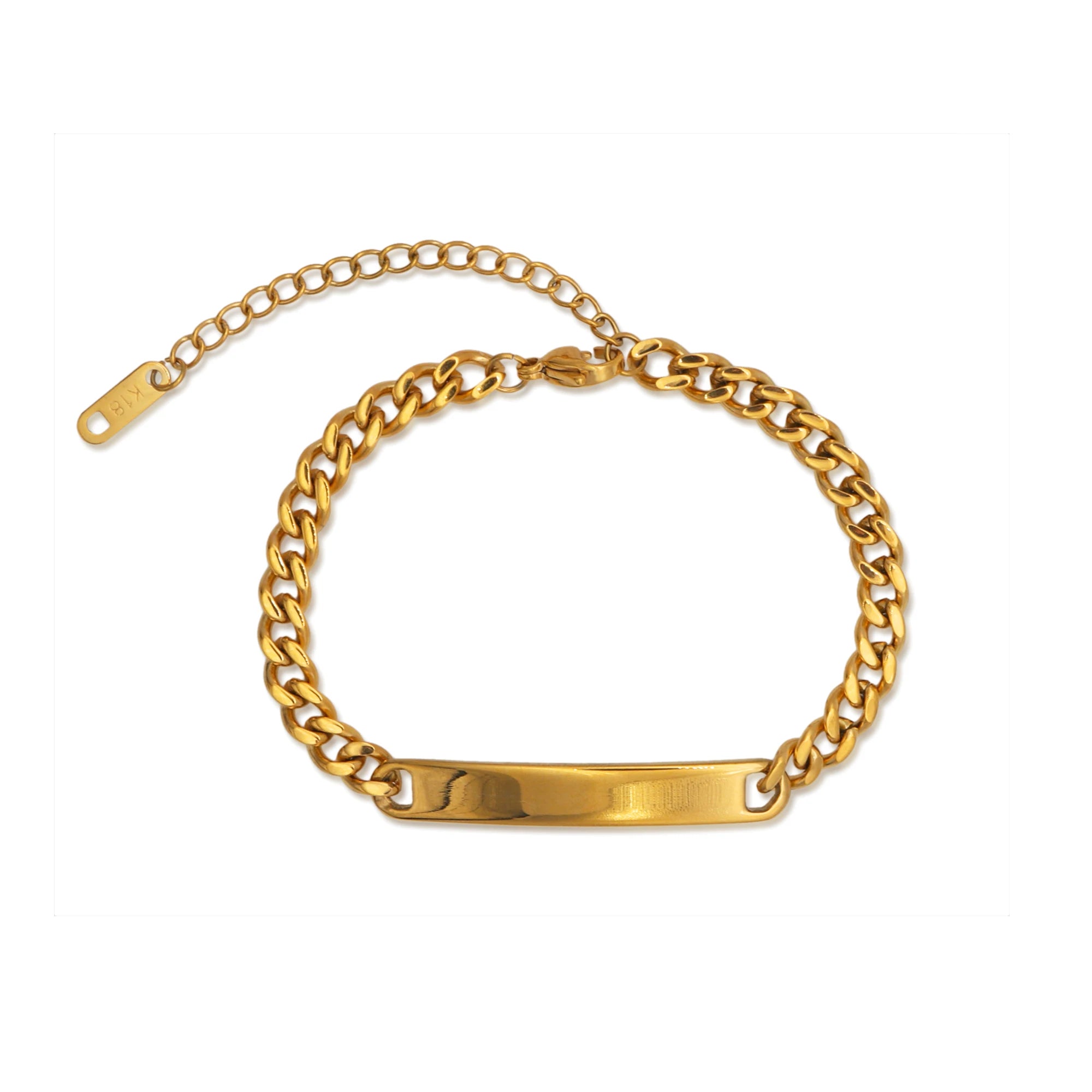 Chris April Fashion Design 316L Stainless Steel Simple PVD Gold Plated square Pendant Custom logo Charm Bracelet