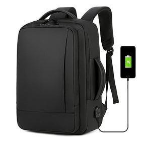 Men's PU Laptop Backpack Waterproof Expandable Business Bag with USB Charging Port Stylish Computer Daypack for Work