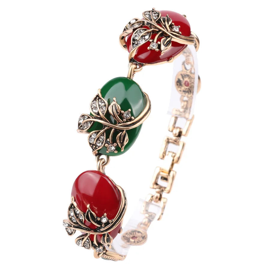 2024 New Vintage Non-discoloration Red Turquoise Resin Pure Ancient Gold Bracelet Wholesale