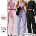 Autumn Winter Sports Long Sleeve Gym Fitness Leggings Jacket Casual Workout 5-Piece Suit Women'S High Waist Wide Leg Yoga Set