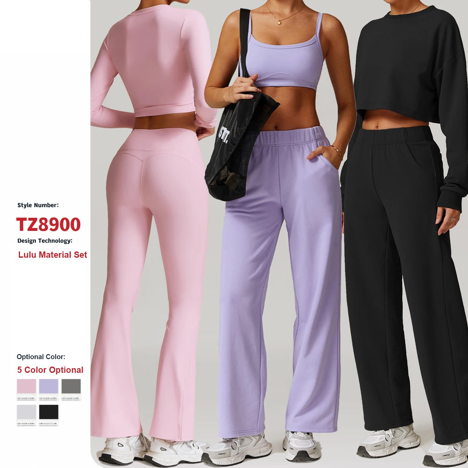 Autumn Winter Sports Long Sleeve Gym Fitness Leggings Jacket Casual Workout 5-Piece Suit Women'S High Waist Wide Leg Yoga Set