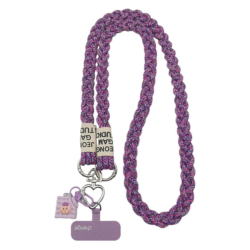 Nylon Mobile Phone Lanyard Crossbody Strap Ladies Long Travel Ponytail Braided Rope Ins for Outdoor Shopping and Tourism