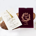 Creative Arch Shape Luxury Wedding Invitation Cards with White Ink Printing Dark Green Velvet Pocket Paper Wallet Envelope