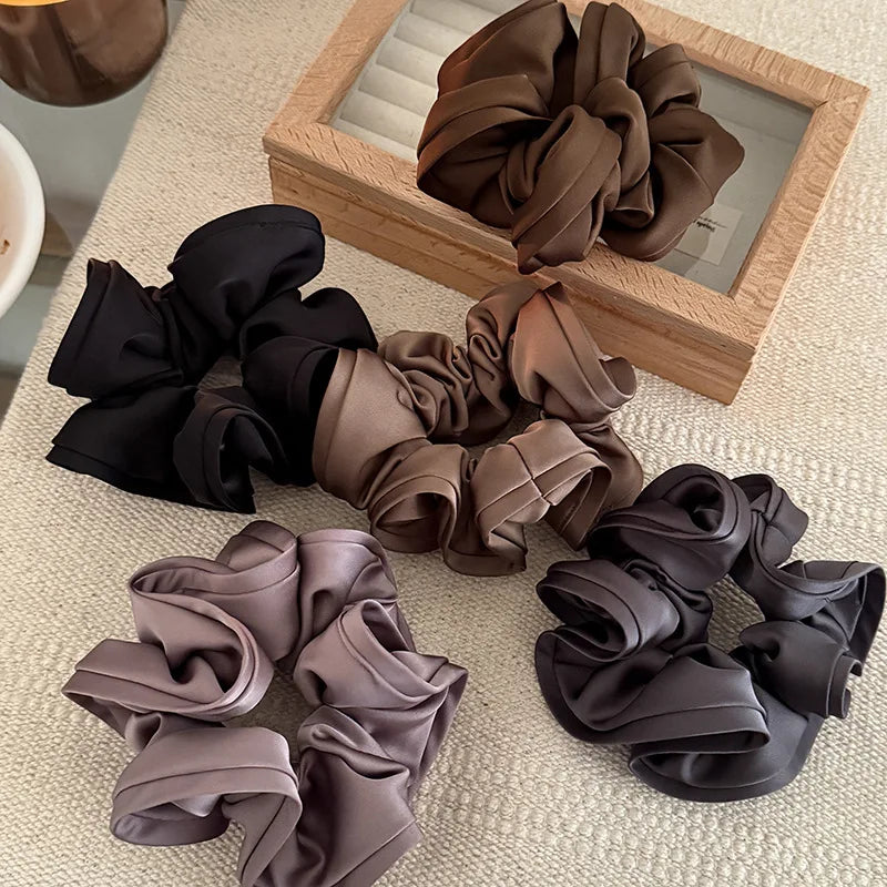 French Vintage Double Ruffled Large Scrunchie Autumn Velvet High-grade Hair Tie Hair Plush Rope Women