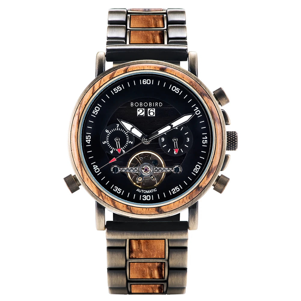 BOBO BIRD Top Brand Luxury Mechanical Wrist Watch Transparent Movement Fashionable Sport Design for Men Women with Leather Band