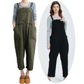 Womens Plus Size Jumpsuits Loose Cotton Linen Black Overalls Suspender Belt Rompers Wide Leg Baggy Trousers Harem Pants