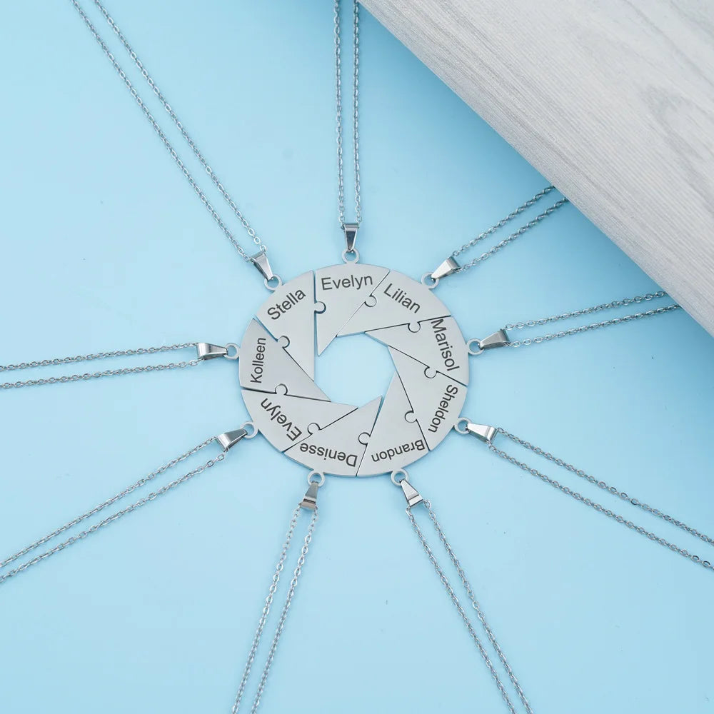 Wholesale Custom Name Engraved Necklace Stainless Steel Three Petals Stitching Heart Necklace Accessories Family Necklaces