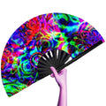 Wholesale Custom LOGO Carved Bamboo Large UV Clack Handheld Fan Rave Hand Fan with Carved Design
