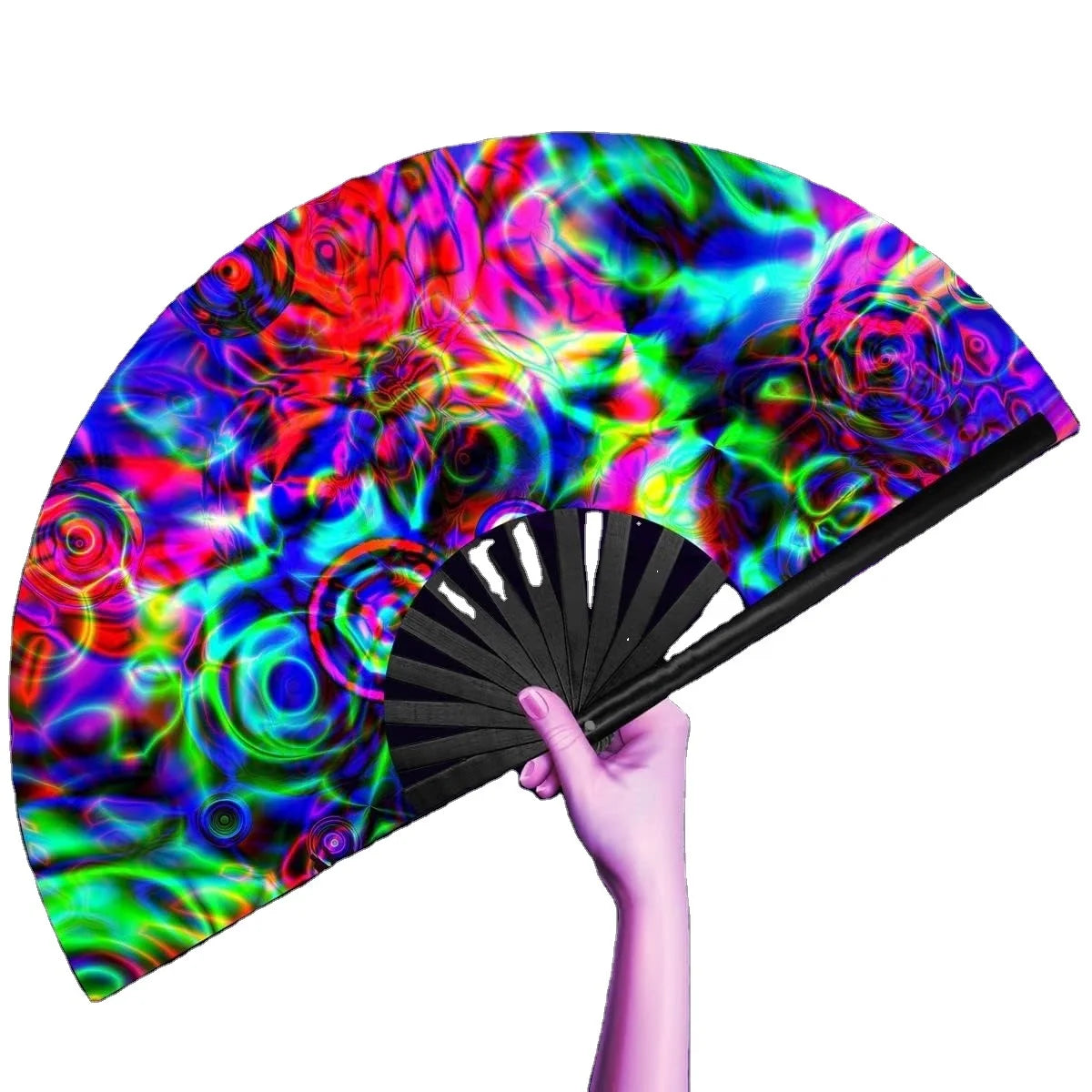 Wholesale Custom LOGO Carved Bamboo Large UV Clack Handheld Fan Rave Hand Fan with Carved Design