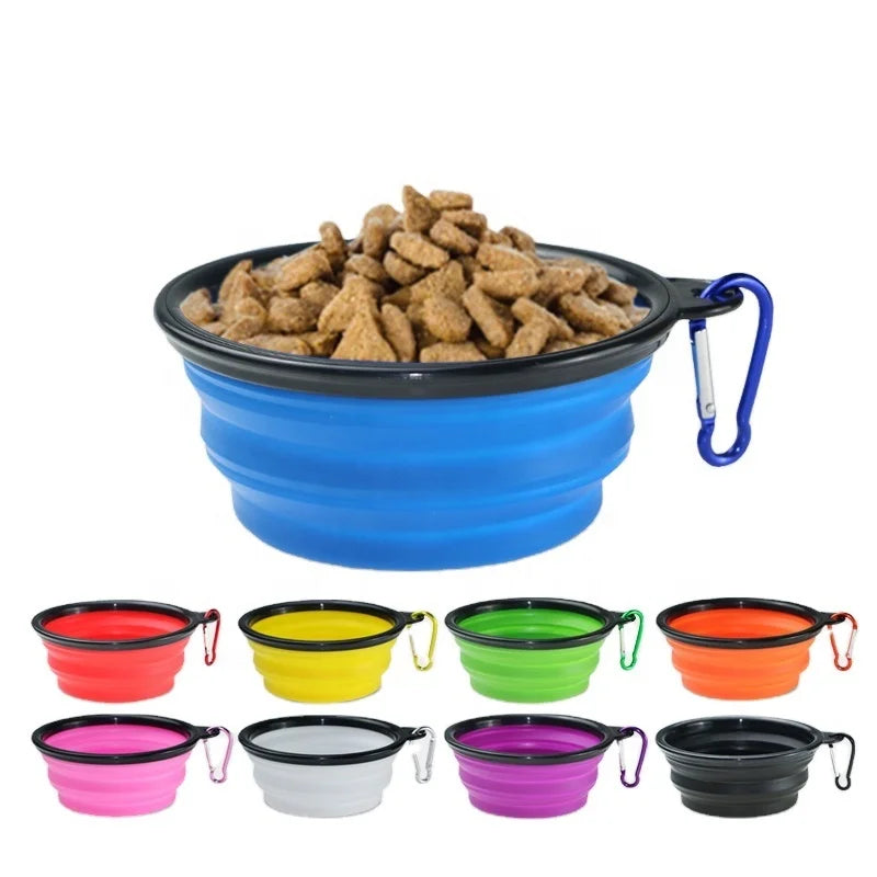 Dog and Cat Folding Bowl Pet Silicone Collapsible Travel Outdoor Portable Foldable Drinking Water Feeding Slow Food Bowl