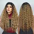Factory Direct Black Blonde Ombre Headband Synthetic Wigs Long Curly Light Brown Wigs for Women Daily Hair Heat Resistant