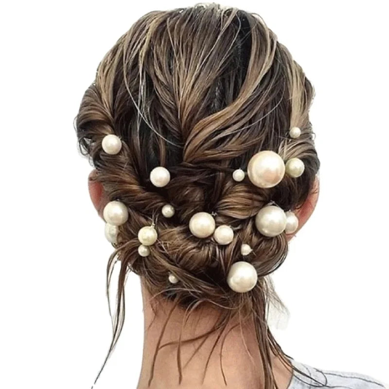 Women U-shaped Pin Metal Barrette Clip Hairpins Simulated Pearl Bridal Tiara Hair Accessories Wedding Hairstyle Design Tools