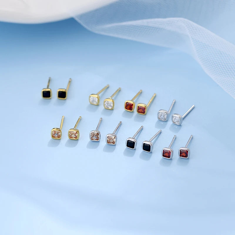 New Design 925 Silver Jewelry Multicolored Small Geometric Block Stud Earrings for Girls