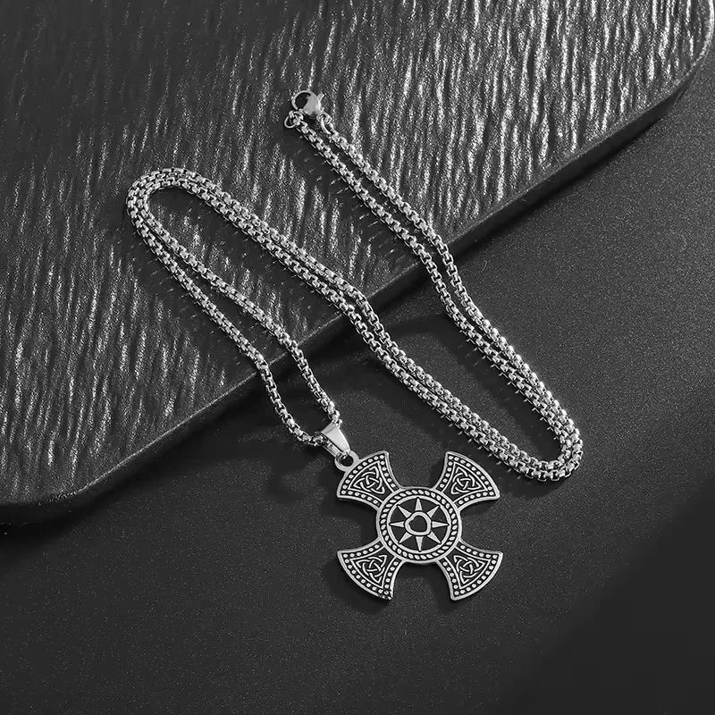 Men Viking Jewelry Stainless Steel Cross Viking Pendant Necklace Titanium Steel Celtic Viking Rune Sign Cross Men's Necklace