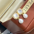 Natural Translucent Freshwater White Rice Shaped Pearl Drop Earrings 6-7mm AAAA Grade 18K Gold Plated Light Luxury Wedding